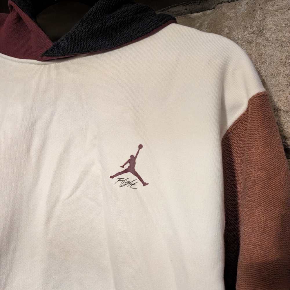 Jordan Nike Flight Color Block Hoodie in White, Burgundy, and Black, Small - Picture 3 of 7